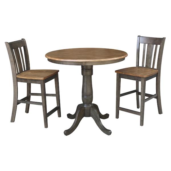 International Concepts Round 36 in Rd Ped Gathering Ht Table, 2 San Remo Stools, Hickory/Coal, 36 in W, 36 in L, 35.1 in H K45-36RT-6B-S102-2 - main